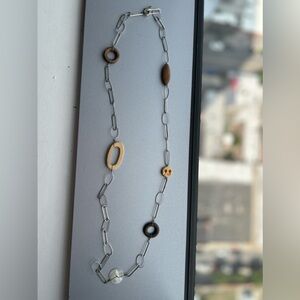 VTG 70s Silver Beaded Paper Clip Style Thin Chain Necklace